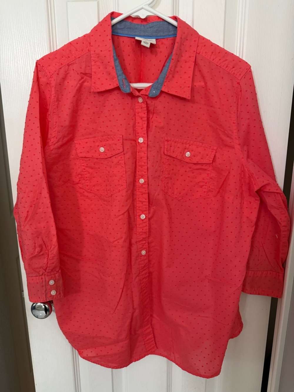 St. John's Bay Coral Button-Down Shirt with Chambray Trim